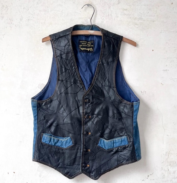 Vintage 70’s Eldorado Black Patchwork Leather Den… - image 1