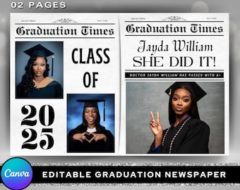 Graduation Newspaper Canva Template,Graduation Newspaper Template,Graduation Program,Large Graduation Newspaper,Editable Newspaper Itinerary