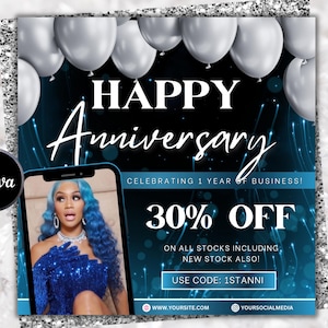 Business Anniversary Flyer, Wig Lash Hair Nail Anniversary Flyer, CEO Birthday Flyer, Celebration Flyer, Business Birthday Sale Flyer Canva