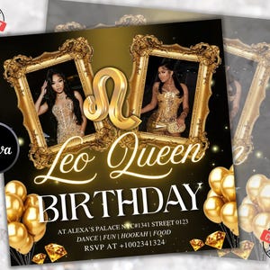 Leo Birthday Flyer, Birthday Szn Flyer, Leo Invitation Flyer, Leo Birthday Event, Social Media Flyer, Premade Flyer Template