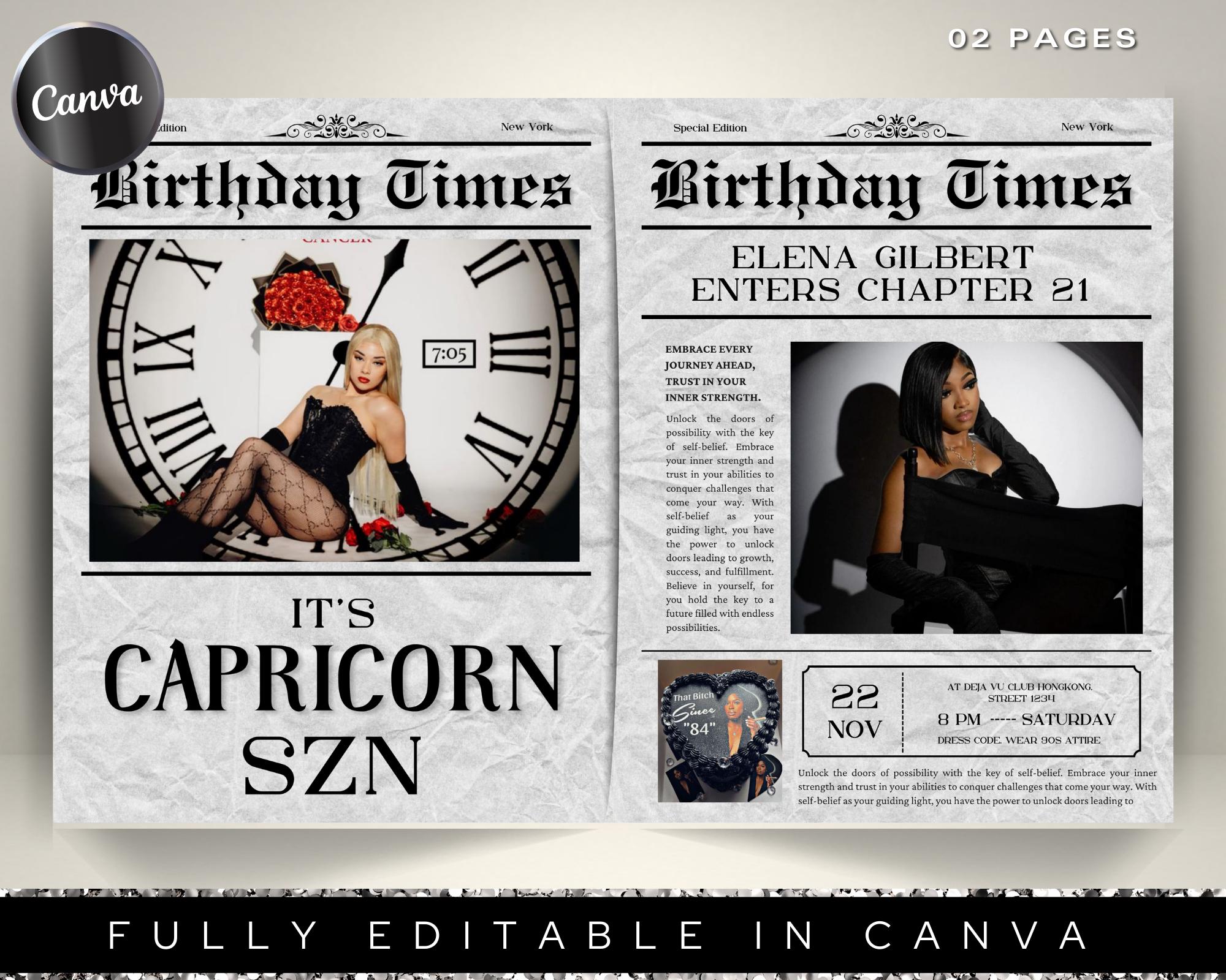 Birthday Newspaper Canva Template, Birthday Newspaper Template, Birthday Program, Large Birthday Newspaper, Editable Newspaper Itinerary