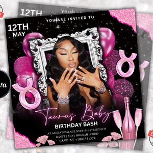 Taureau Szn anniversaire Flyer, Taureau Bash Flyer, flyer anniversaire, Flyer fête d'anniversaire, Flyer de célébration, événement d'anniversaire, invitation d'anniversaire rose