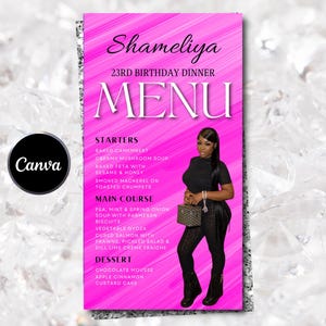 Editable Birthday Picture Menu, Full Picture Menu and Drink Card, Event Menu Template, Birthday Dinner Table Menu, Canva Template