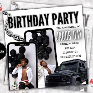 Birthday Flyer, Birthday Party Flyer, Men&#39;s Birthday Flyer, Male Birthday flyer, Birthday Boy, Bday Party Evite, Birthday Event, Invitation