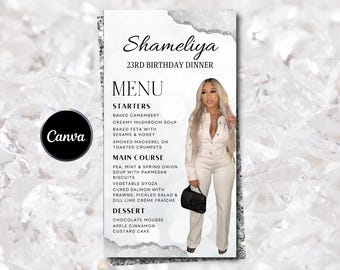 Editable Birthday Picture Menu, Full Picture Menu and Drink Card, Event Menu Template, Birthday Dinner Table Menu, Canva Template