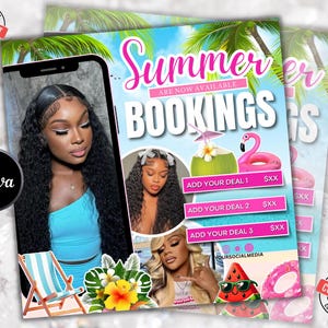 June Booking Flyer, June Nail Flyer, June Books Open, Summer Makeup MUA Lashes Hair Locs Braids Wig Beauty Flyer, June Calendar, DIY Canva