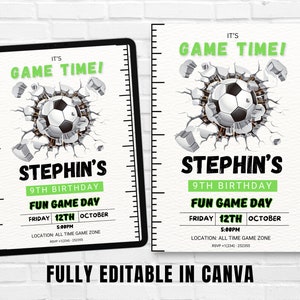 Editable Soccer Birthday Invitation Digital, Soccer Party Invite, Football Birthday Evite, Editable Canva Template, Birthday invite for kids