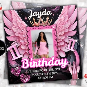Pink Glam Birthday Flyer, Birthday Flyer, Gemini Flyer, Party Flyer, Birthday Invitation, Girl Birthday Flyer,Birthday Bash,Canva Editable