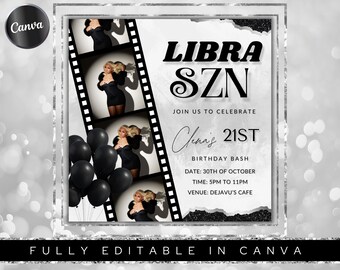 Libra Birthday Flyer, Libra Bash Flyer, Birthday flyer, Birthday Girl, Party Flyer, Celebration Flyer, Birthday Event, Birthday Invite,white