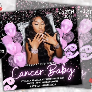 Cancer Birthday Flyer, Cancer Bash Flyer, Birthday flyer, Birthday Girl, Party Flyer,Celebration Flyer, Birthday Event, Pink Birthday