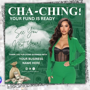 Cha Tjing! Uw terugbetaling is klaar: belastingbundel, Books Now-sjabloon, bewerkbare sjablonen en flyers, belastingflyers, bedankkaart, bewerkbare sjabloon