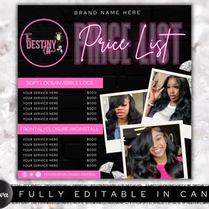 Price List, Price List Template, DIY Small Business Pricing Guide Sheet Beauty Salon Nail Makeup Hair Stylist,Canva Template, Hair Pricelist