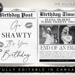 Birthday Newspaper Canva Template, Birthday Newspaper Template, Birthday Program, Large Birthday Newspaper, Editable Newspaper Itinerary