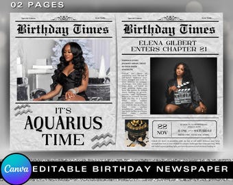 Birthday Newspaper Canva Template, Birthday Newspaper Template, Birthday Program, Large Birthday Newspaper, Editable Newspaper Itinerary