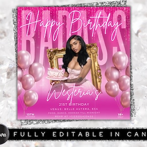 Birthday Party Flyer Template For Canva | DIY Bday Club Flyer | Club Birthday Invite | Birthday Invitation Flyer| Birthday Girl Flyer | Pink