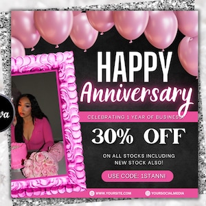 Business Anniversary Flyer, Wig Lash Hair Nail Anniversary Flyer, CEO Birthday Flyer, Celebration Flyer, Business Birthday Sale Flyer Canva