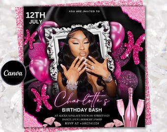 Birthday Party Flyer, Birthday Flyer, Gemini Flyer, Party Flyer, Birthday Party Invitation, Girl Birthday Flyer,Birthday Bash,Canva Editable