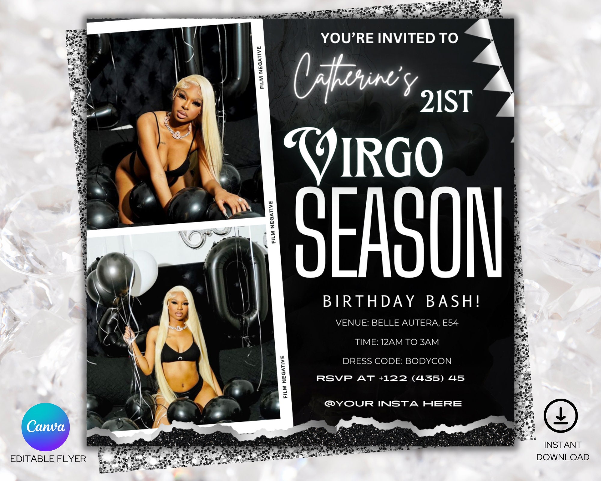 Virgo Birthday Flyer, Virgo Bash Flyer, Birthday flyer, Birthday Girl, Party Flyer, Celebration Flyer, Birthday Event, Birthday Invite,black