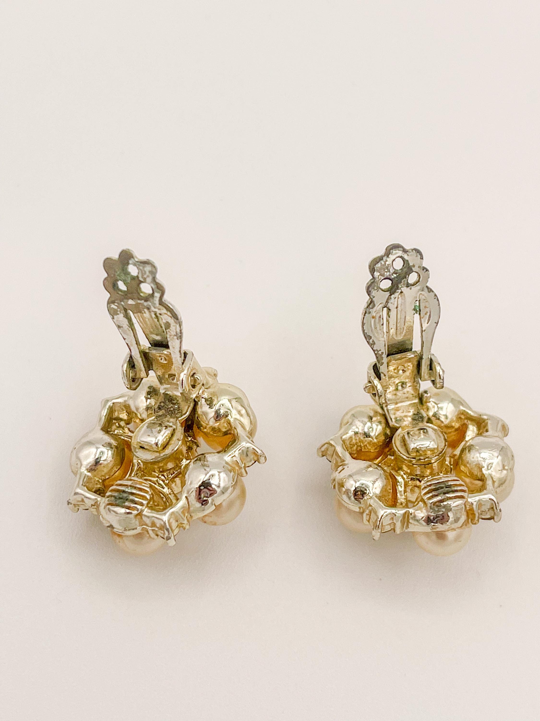 Vintage Lisner Clip-on Earrings – Faux Pearl & Rhinestone  display picture 1