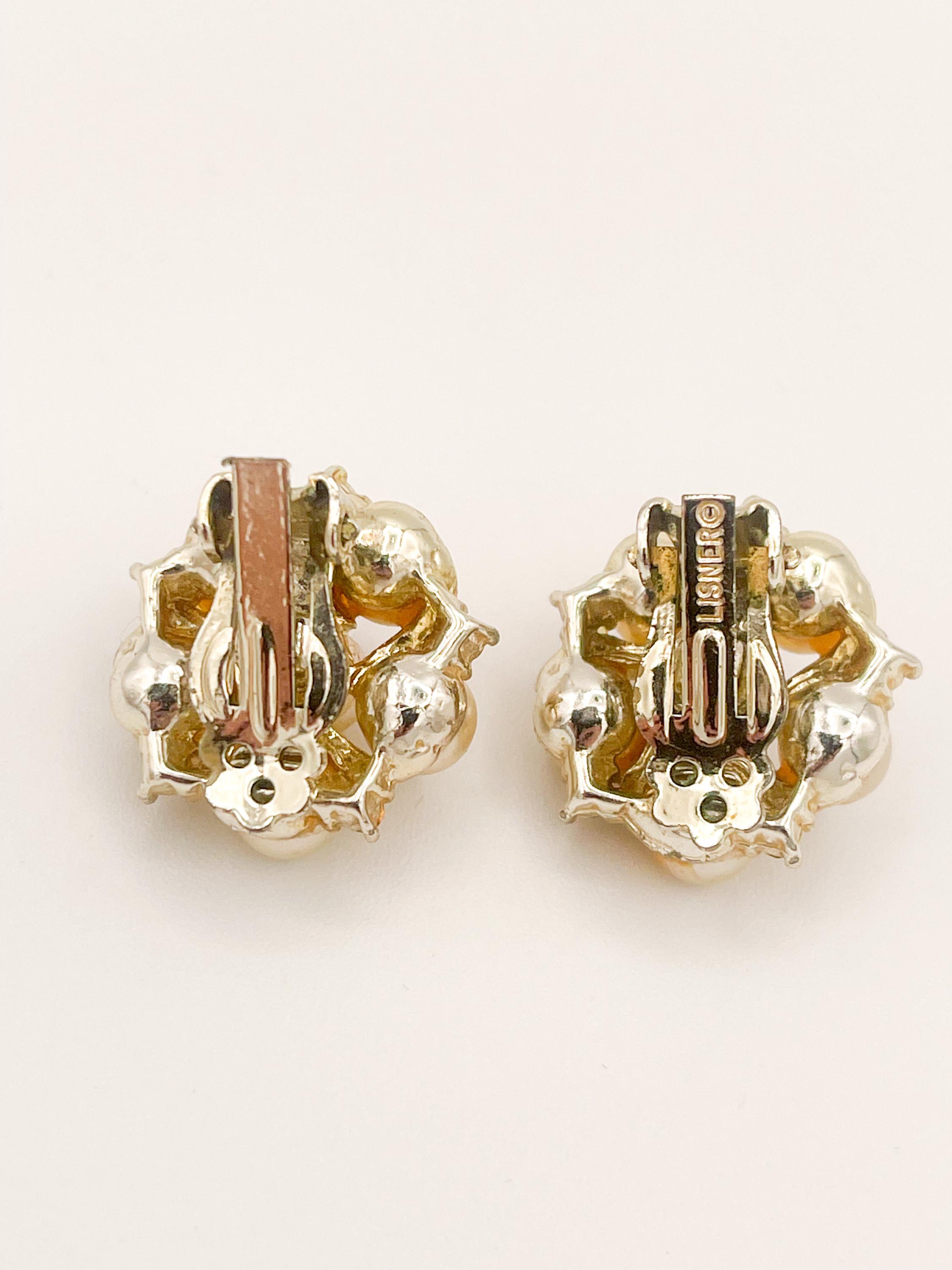 Lisner Earrings Rhinestone Pearl Gold Stud Vintage beaded accessory clip on stud Vintage Gold Tone Lisner Clip On Earrings – Aunt Gladys main image 2