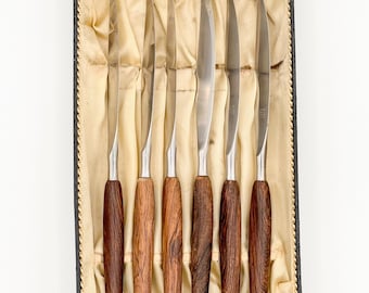 Vintage Peaso Solingen Steak Knives Set – German Stainless Steel with Wood Handles