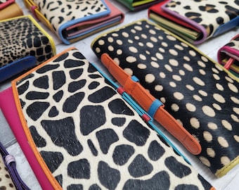 Rainbow Recycled Leather Clutch Wallet: Animal Print Upcycled Purse