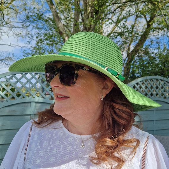 Emerald Green Wide Brim Paper Hat: Packable Travel Sun Hat  display picture 1