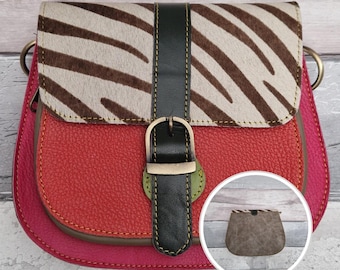 Recycled Leather Crossbody Bag: Animal Print Saddlebag, Ethical Artisan Design