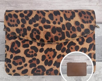 Recycled Leather Animal Print Clutch Crossbody Bag: Handcrafted Unique Design