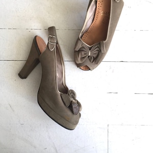 Shale peeptoe platforms vintage 1940s shoes 40s platform heels image 1