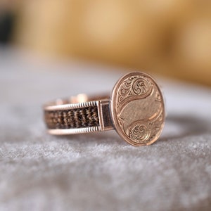 Victorian Hairwork Mourning Ring | 1800s 14K Gold Hair ring