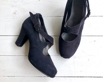 Indigo cross strap heels | 1930s shoes | vintage 30s high heels 6