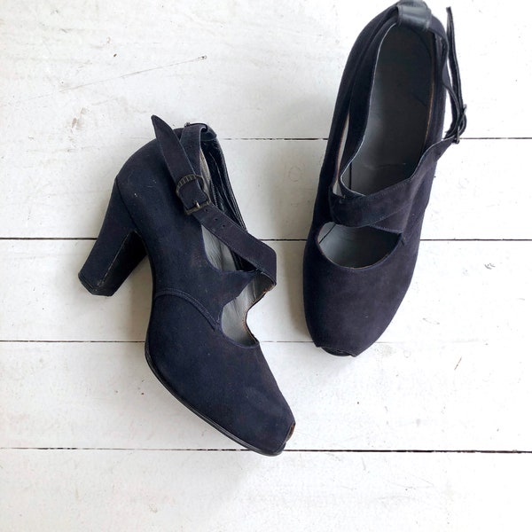 Indigo cross strap heels | 1930s shoes | vintage 30s high heels 6