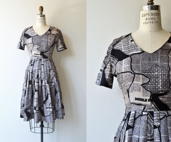 Crosswords dress | 1950s dress | novelty print 50s