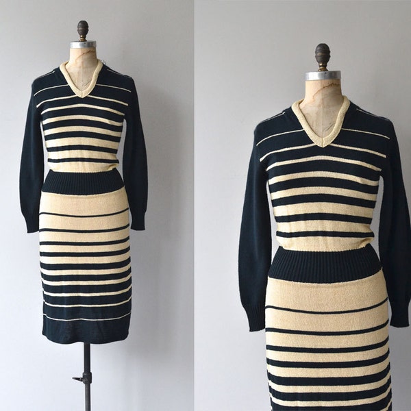 Walk the Line dress | vintage 1970s knit dress • 70s striped sweater dress