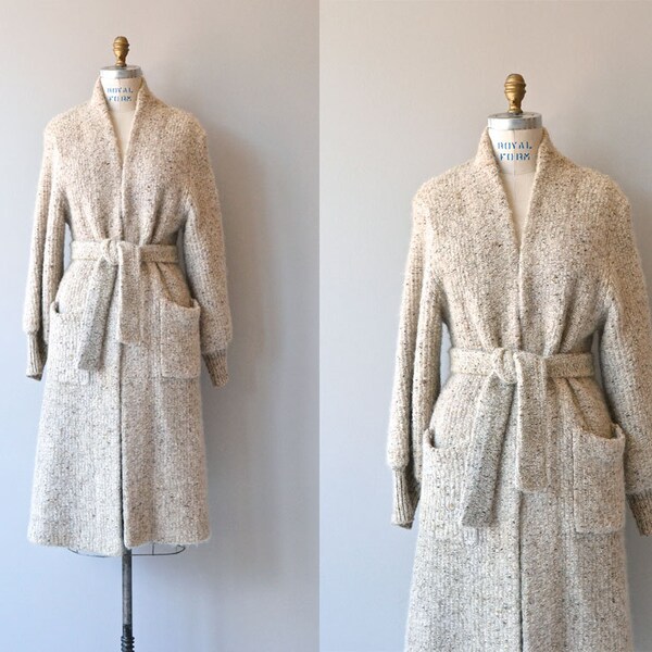 Sennica Flax wool sweater coat • vintage wool knit coat • 1970s wool maxi cardigan