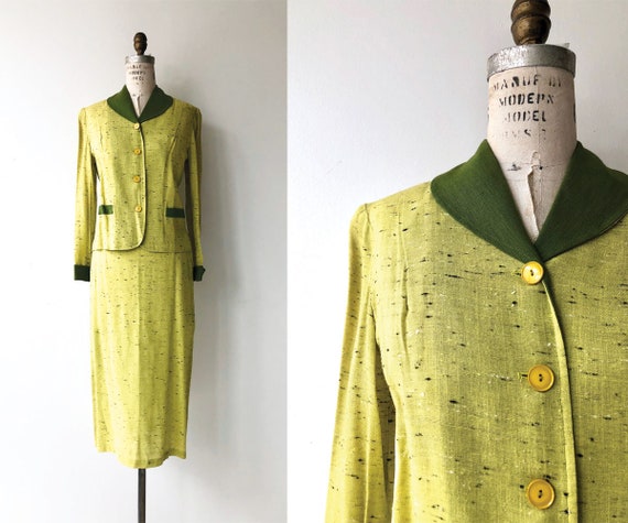 Chartreuse raw silk suit | 1950s suit | vintage 50