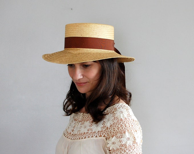 Vintage Straw Boater Hat / Woven Straw Sunhat / Old Sugar Mill Etsy