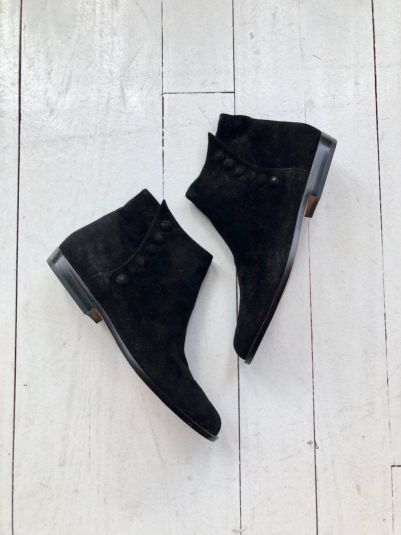 mod black suede booties black ankle boots Charles David button ankle boots