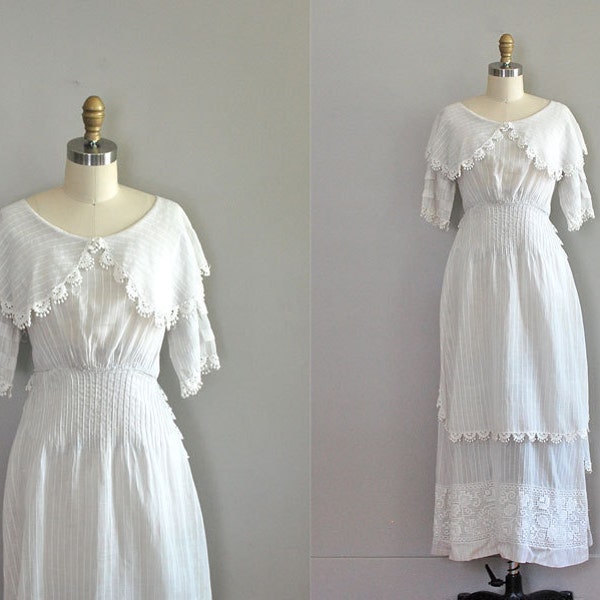 edwardian dress / 1910s dress / white cotton tea dress