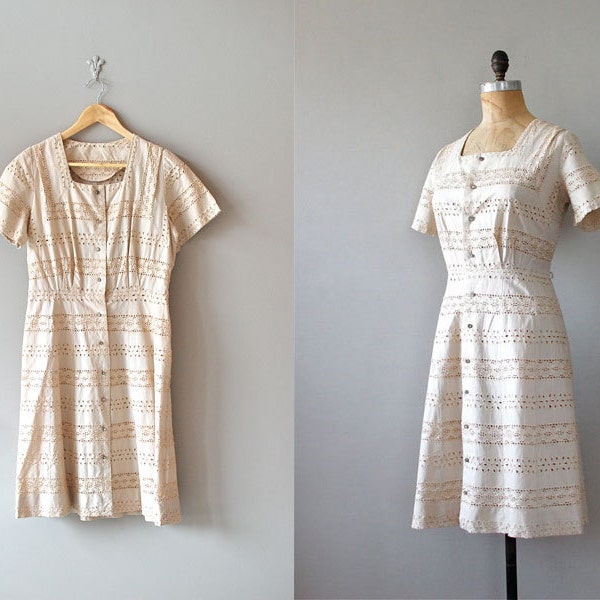 1950s dress / eyelet dress / 50s Lyall lace and eyelet dress