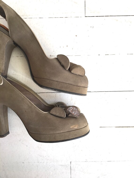 Shale peeptoe platforms | vintage 1940s shoes | 4… - image 4