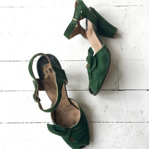 Green Leafbow peeptoes vintage 1940s shoes green 40s shoes 6.5 image 4