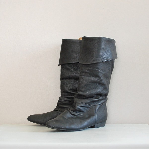 vintage SLOUCHY black leather boots