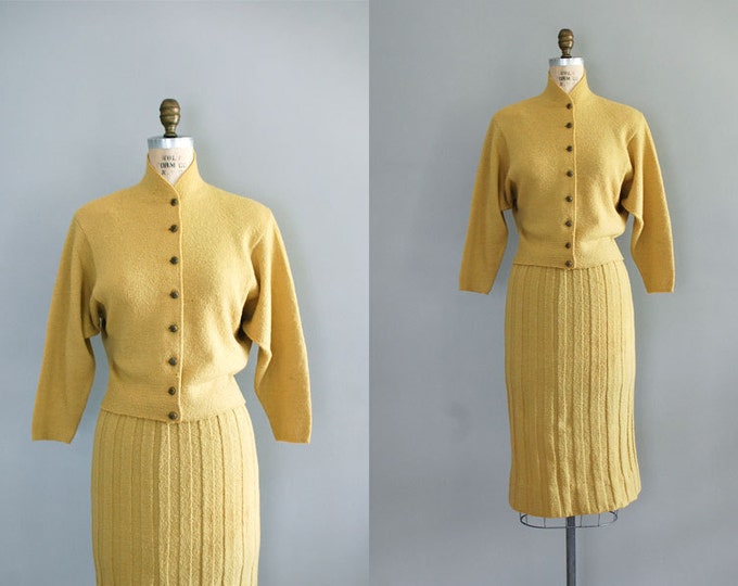 1940s Dress / 40s Knit / Mustard Knit Dress Etsy