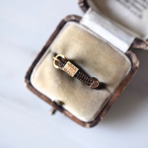 Antique Victorian 15K mourning ring 1850s hair ring woven hair buckle ring image 5