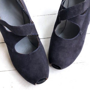 Indigo cross strap heels 1930s shoes vintage 30s high heels 6 image 2