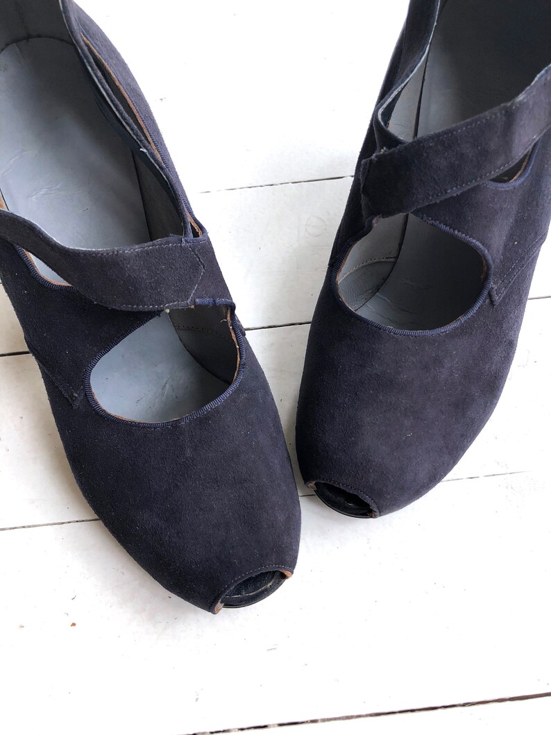 Indigo cross strap heels 1930s shoes vintage 30s high heels 6 image 2