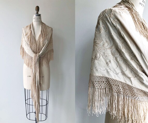 Antique Silk Embroidered Piano Shawl