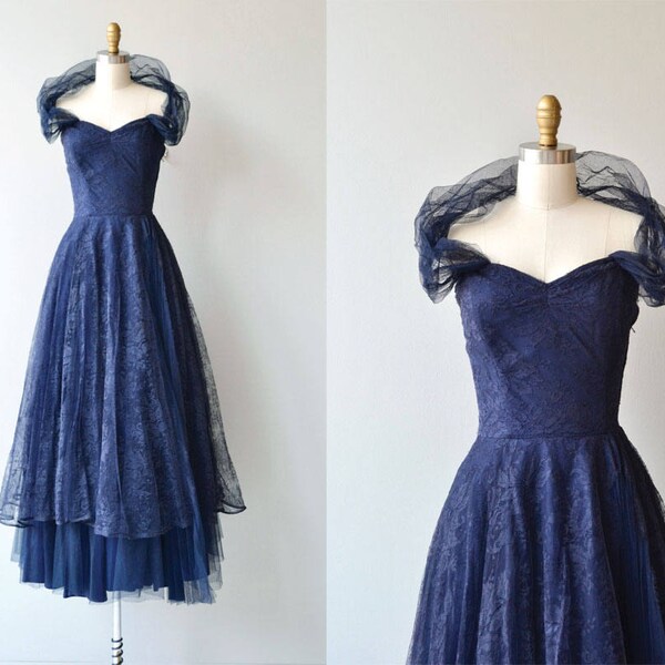 Cotillion dress | vintage 1930s dress | navy lace 30s dress
